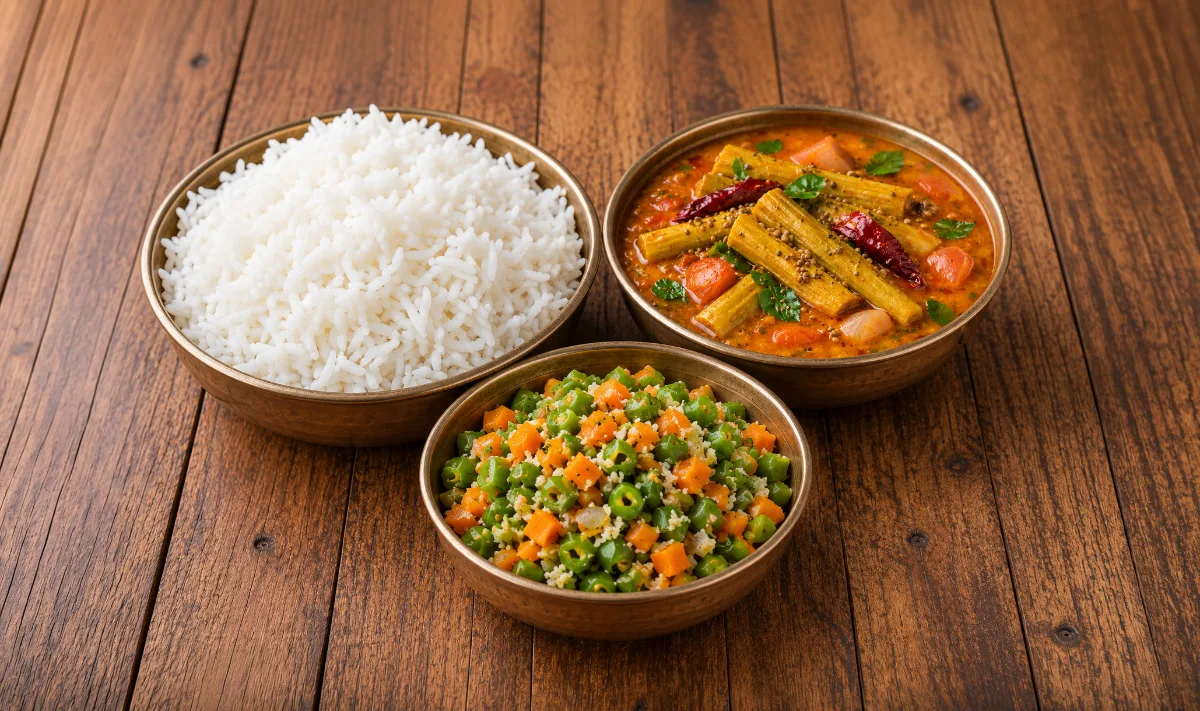 White Rice + Sambar + Poriyal