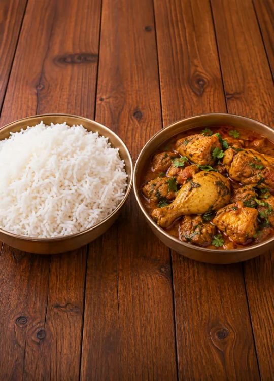 Andhra Chicken Curry + Rice
